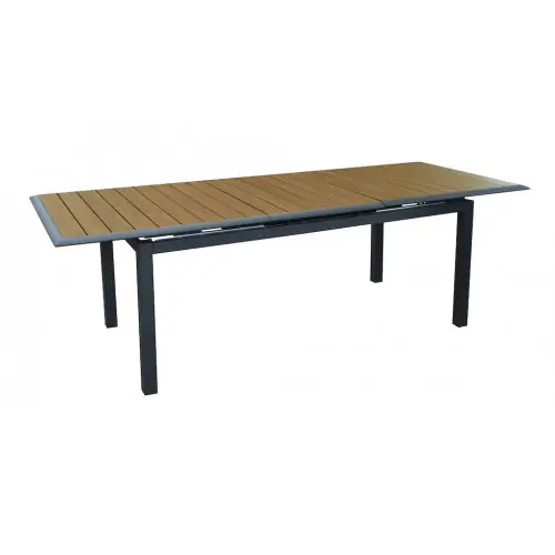 Dernière Chance Table extensible - LOUISIANE II - Aluminium époxy graphite - Plateau aluminium Heat look chêne - 187/247 x 100 cm - PROLOISIRS