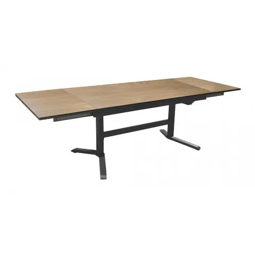 Table extensible - SOTTA - Aluminium époxy graphite - Plateau HPL chêne 6 mm - 150/200/250 x 78 cm - PROLOISIRS Remise