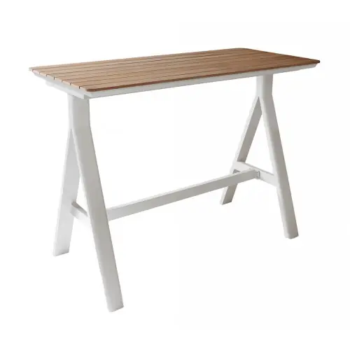 Table haute - LEATHER - 150 x 70 cm - Crème - Aluminium époxy et teck FSC - PROLOISIRS Pas Cher