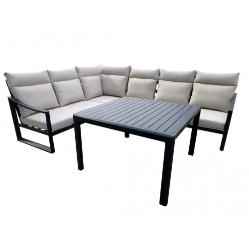 Nouvelle Collection Table mi-haute – PRADO – Aluminium époxy – Lattes – Graphite – PROLOISIRS