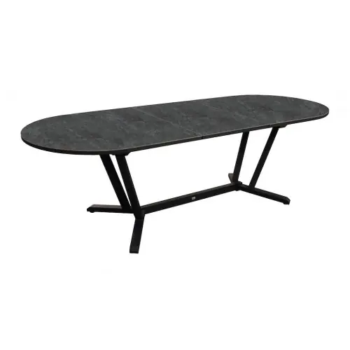 Achetez Aujourd&rsquo;hui Table ovale extensible – VITA – Aluminium époxy graphite – Plateau céramique Kedra Linen A 6 mm – 200/260 x 100 cm – PROLOISIRS