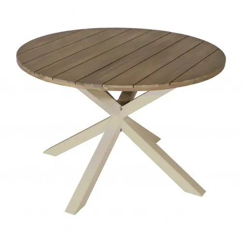 Commande En Gros Table ronde de jardin en aluminium et acacia FSC - ORIANE Ø112 - Coloris crème et acacia - PROLOISIRS