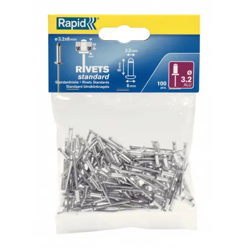 Lot de 100 rivets aluminium Diam.3.2 x H.8 mm RAPID – RAPID Soldes