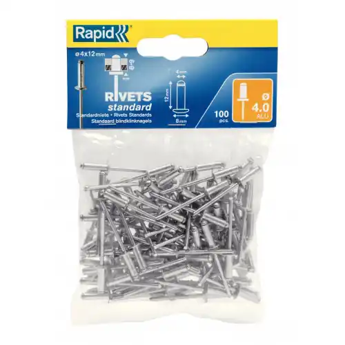 Lot de 100 rivets aluminium Diam.4 x H.12 mm RAPID – RAPID Prix Cassé