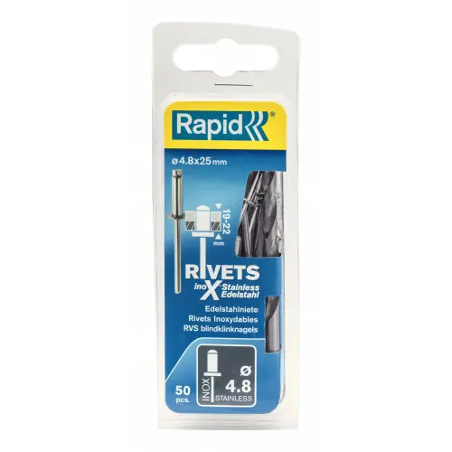 Commander Vite Lot de 50 rivets acier inoxydable Diam.4.8 x H.25 mm avec forêt - RAPID