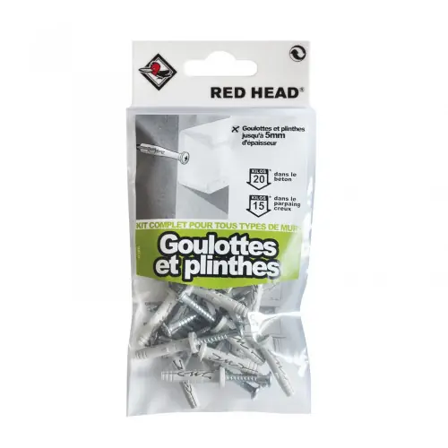 Promotion kit chevilles à expansion goulotte et plinthe RED HEAD, Diam.5 x L.25 mm - Red head
