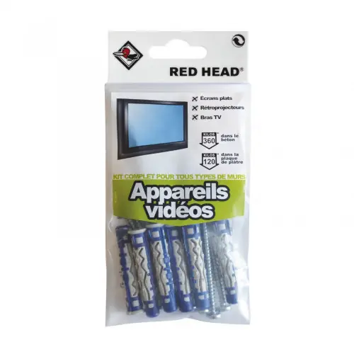 Remise kit chevilles à verrouillage de forme appareils vidéos RED HEAD, Diam.8xL50mm - Red head