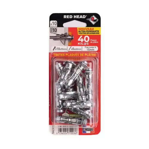 Acheter En Ligne Lot de 10 chevilles diam. 10 x L.35 mm et vis à expansion diam. 5 x L.40 mm, RED HEAD - Red head