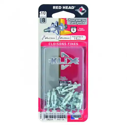 Prix Réduit Lot de 10 chevilles et vis à expansion klix KXC410 RED HEAD, Diam.8 x L.23 mm – Red head