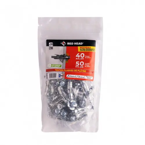 Lot de 30 chevilles Diam.10 x L.35 mm et vis a expansion RED HEAD, Diam.5 x L.40 mm - Red head Prix Bas