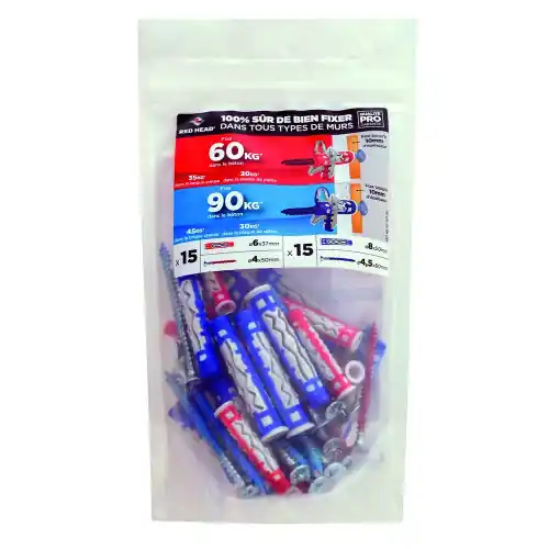 Lot de 30 chevilles mx gamme couleur RED HEAD, diam.8 x L.50 mm - Red head Usine Directe