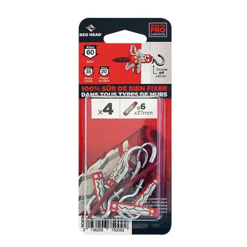Lot de 4 Cheville murale mx gamme couleur RED HEAD, 6 x L.37 mm - Red head Nouvelle Collection