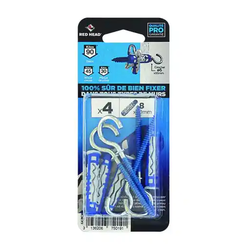 Lot de 4 Cheville murale mx gamme couleur RED HEAD, 8 x L.50 mm - Red head Meilleur Prix