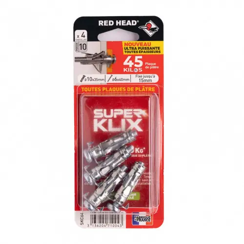 Lot de 4 chevilles Diam. 10 x L.35 mm et vis a expansion RED HEAD, Diam. 6 x L.40 mm - Red head Seulement Aujourd'hui