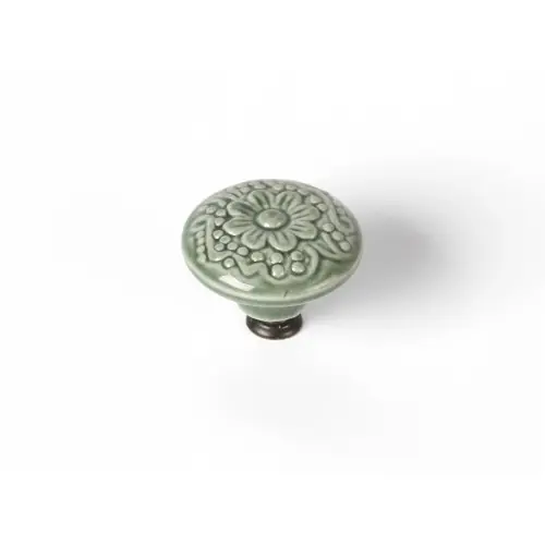 Haute Qualité Bouton de meuble Rond porcelaine brillant vert H.27 x l.44 x P.44 mm - REI