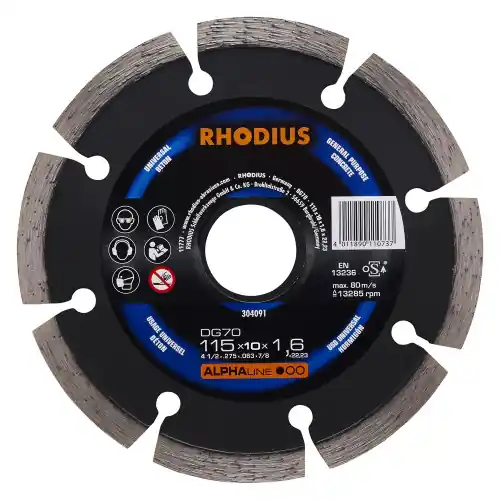 Disque de tronconnage diamant – ALPHALINE – DG 70 – 115 X 10,0 X 1,6 X 22,23mm – Rhodius Authentique