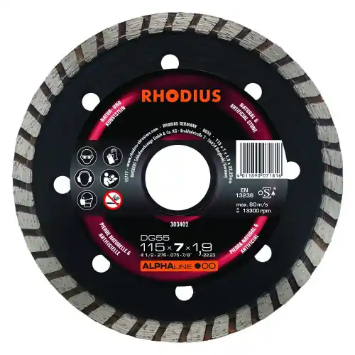 Disque de tronconnage diamant – ALPHALINE – DG55 – 115 X 7,0 X 1,9 X 22,23mm – Rhodius Expédié Aujourd&rsquo;hui