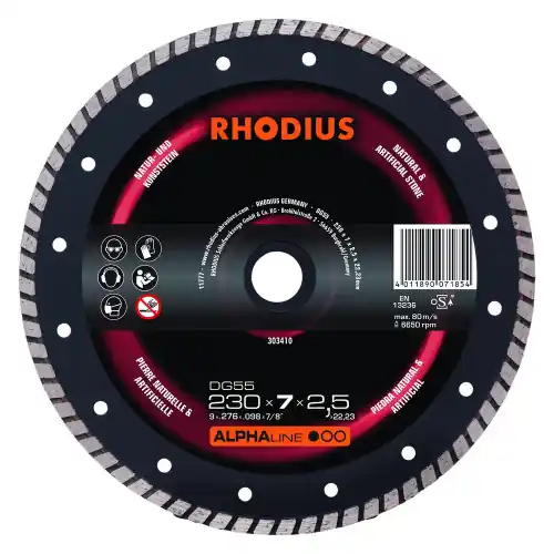 Disque de tronconnage diamant – ALPHALINE – DG55 – 230 X 7,0 X 2,5 X 22,23mm – Rhodius Nouveauté