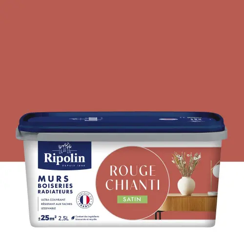 Peinture intérieur mur/boiserie/radiateur satiné, RIPOLIN, rouge chianti, 2.5 litres - RIPOLIN Offre Du Jour