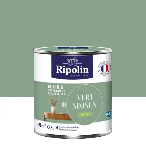 Peinture intérieur mur/boiserie/radiateur satiné, RIPOLIN, vert simsun, 0.5 litre - RIPOLIN Produit De Marque