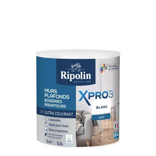 Peinture mur blanc mat RIPOLIN Xpro3 0.5L - RIPOLIN Quantité Limitée