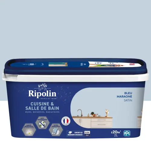 Peinture mur bleu maraone satin RIPOLIN Cuisine et bain 2L – RIPOLIN Certifié