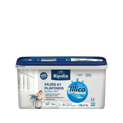 Peinture mur et plafond RIPOLIN Illico blanc mat 3l - RIPOLIN Nouveauté