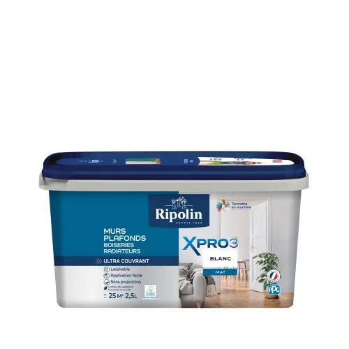 Commander Maintenant Peinture mur, plafond, boiserie blanc mat RIPOLIN Xpro3 2.5L - RIPOLIN
