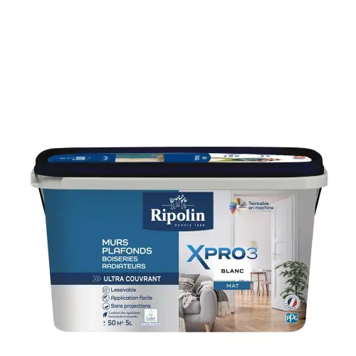 Peinture mur, plafond, boiserie blanc mat RIPOLIN Xpro3 5L - RIPOLIN Solde