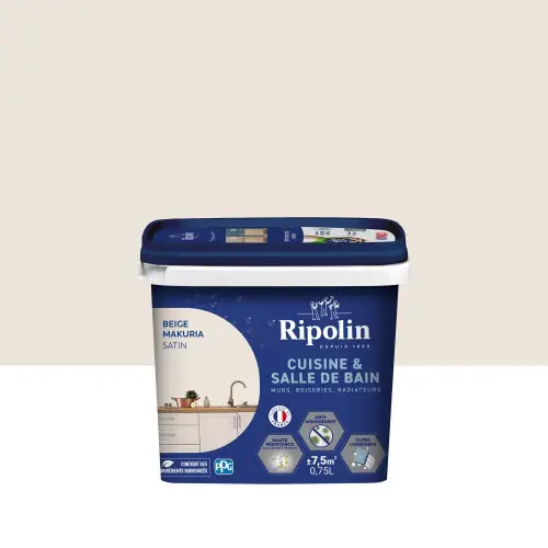 Peinture mur, RIPOLIN cuisine et bain, 0.75 litre, beige makuria satin - RIPOLIN Nouvelle Collection