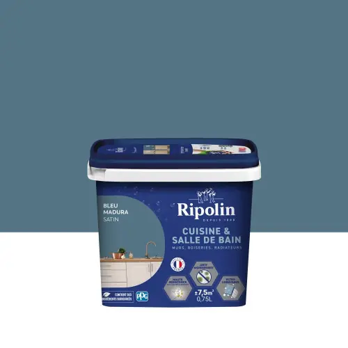 Peinture mur, RIPOLIN cuisine et bain, 0.75 litre, bleu madura satin - RIPOLIN Must-Have