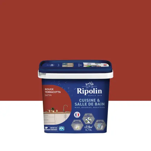 Peinture mur, RIPOLIN cuisine et bain, 0.75 litre, rouge terracotta satin – RIPOLIN Paiement Sécurisé