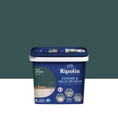 Solde Peinture mur, RIPOLIN cuisine et bain, 0.75 litre, vert armerie satin - RIPOLIN