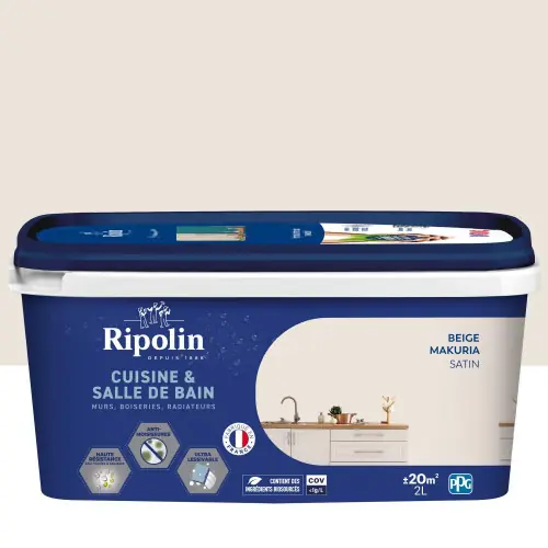 Super Prix Peinture mur, RIPOLIN cuisine et bain, 2 litres, beige makuria satin - RIPOLIN