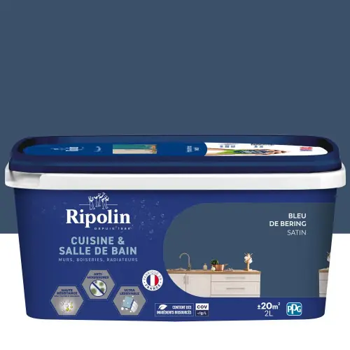 Peinture mur, RIPOLIN cuisine et bain, 2 litres, bleu de bering satin – RIPOLIN Commander Vite