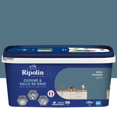 Peinture mur, RIPOLIN cuisine et bain, 2 litres, bleu madura satin – RIPOLIN Expédition Rapide