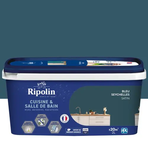 Dernier Modèle Peinture mur, RIPOLIN cuisine et bain, 2 litres, bleu seychelles satin - RIPOLIN