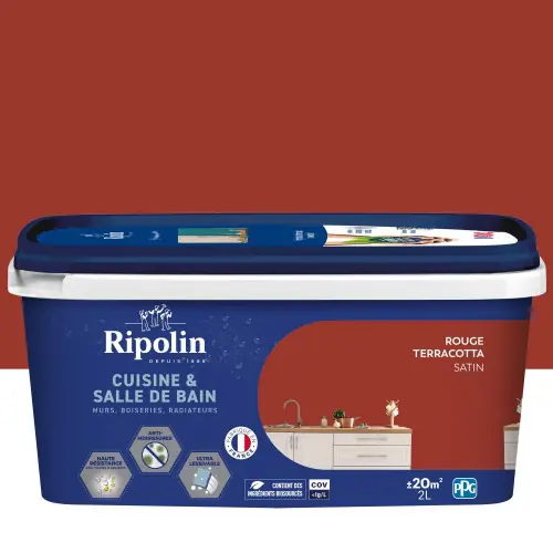 Peinture mur, RIPOLIN cuisine et bain, 2 litres, rouge terracotta satin - RIPOLIN Satisfait Ou Remboursé