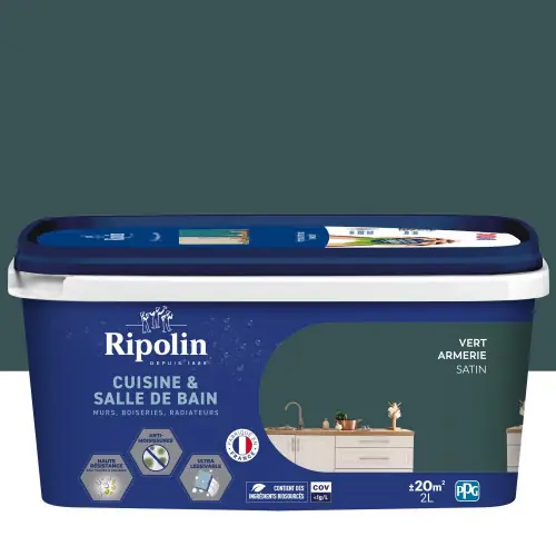 Peinture mur, RIPOLIN cuisine et bain, 2 litres, vert armerie satin – RIPOLIN Offre Spéciale