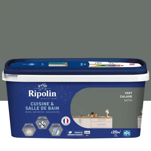Peinture mur, RIPOLIN cuisine et bain, 2 litres, vert galane satin - RIPOLIN Affaire À Saisir