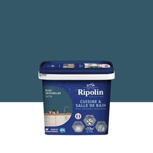 Commande En Gros Peinture mur, RIPOLIN cuisine et salle de bain, 0.75 litre, bleu seychelles satin - RIPOLIN