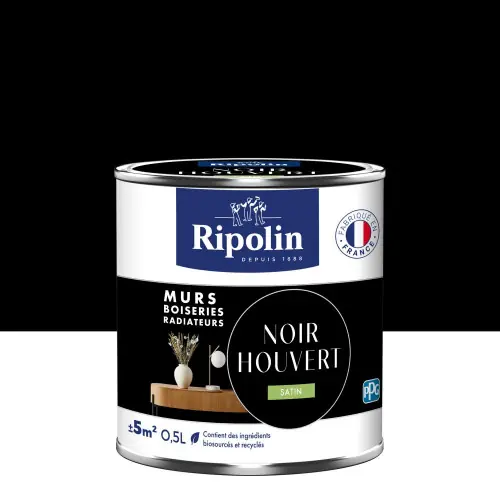 Achat Immédiat Peinture noir houvert mur, boiserie, radiateur RIPOLIN satine 0.5 l – RIPOLIN