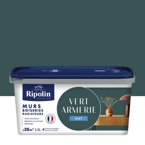 Marque Peinture vert armerie mur, boiserie, radiateur RIPOLIN mat 2.5 l - RIPOLIN