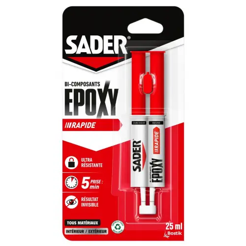 Colle de reparation epoxy bi-composant sader rapide seringue 25ml - Sader Dernière Chance
