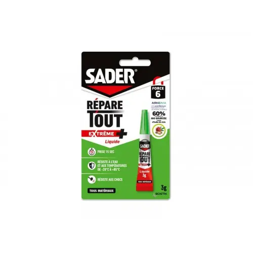Colle de reparation sader repare tout extreme + liquide tube 3g - Sader Marque