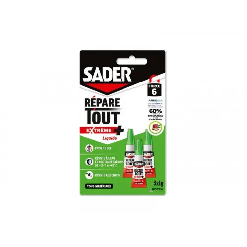 Colle de reparation sader repare tout extreme + liquide tube 3x1g - Sader Commande En Gros