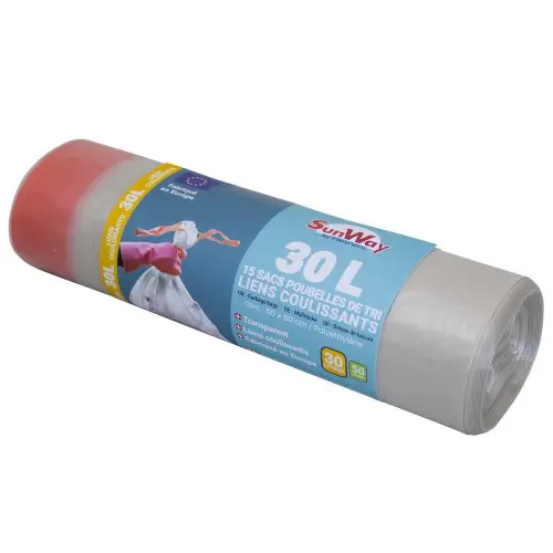 Marque 15 sacs poubelle de tri transparents lien coulissant 30 litres - Sans marque