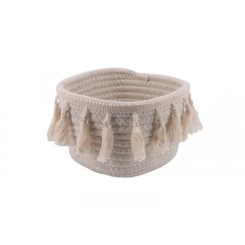 Panier Boheme en coton, H.11 x L.16 x P.16 cm blanc - Sans marque Offre Du Jour