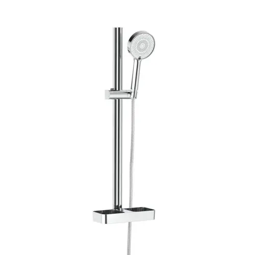 Pommeau de douche 3 jets, flexible, barre et tablette chrome, MTK - Sans marque Certifié