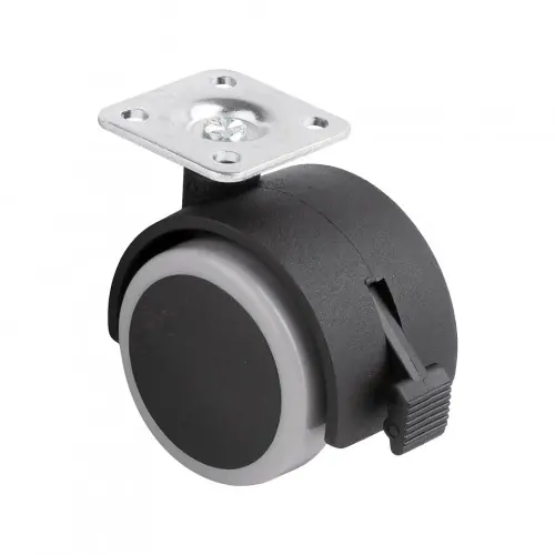 Prix Choc Roulette de meuble avec bande de roulement souple O50mm avec plaque et frein gri - Sans marque